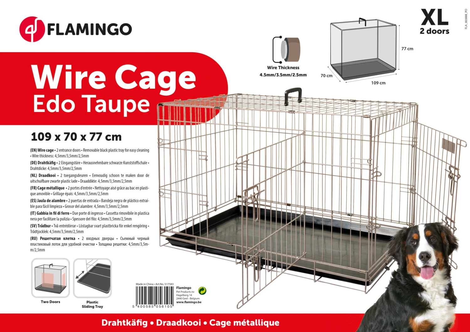 Flamingo Cage Pour Chien Ebo Taupe XL 70x109x77cm – Image 2