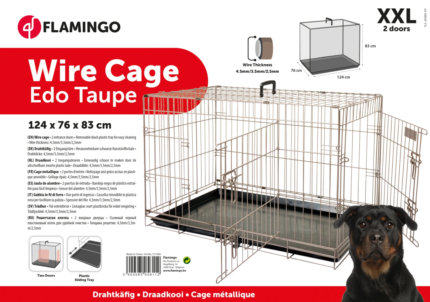 Flamingo Cage Pour Chien Ebo Taupe XXL 76x124x83cm – Image 2
